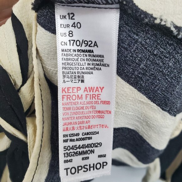 Topshop Black Ivory Striped Tie Front Blouse Womens 8 Boho Modern Statement Top - Picture 9 of 14